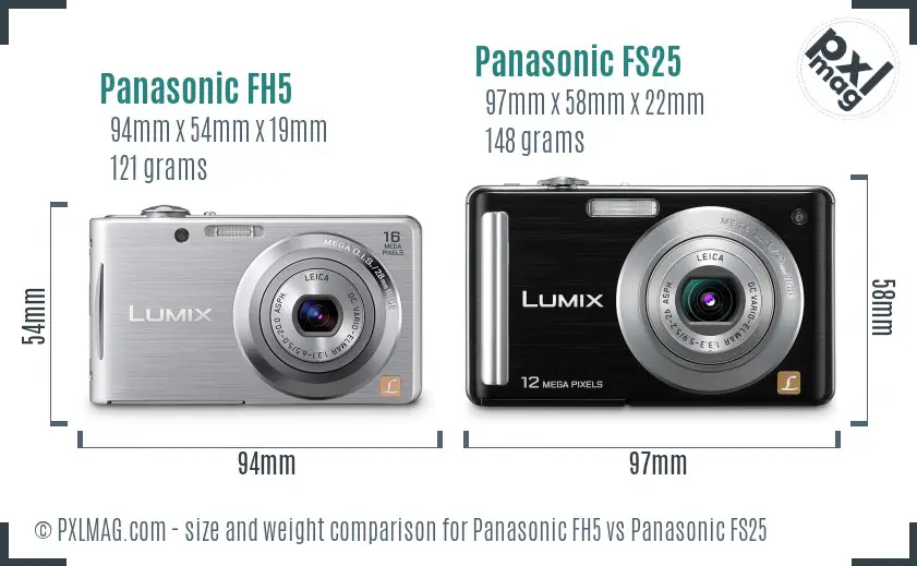 Panasonic FH5 vs Panasonic FS25 size comparison