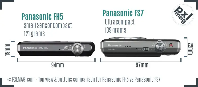 Panasonic FH5 vs Panasonic FS7 top view buttons comparison Panasonic FH5 vs Panasonic FS7 top view buttons comparison