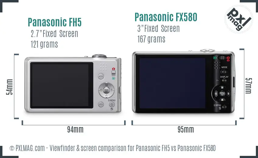 Panasonic FH5 vs Panasonic FX580 Screen and Viewfinder comparison
