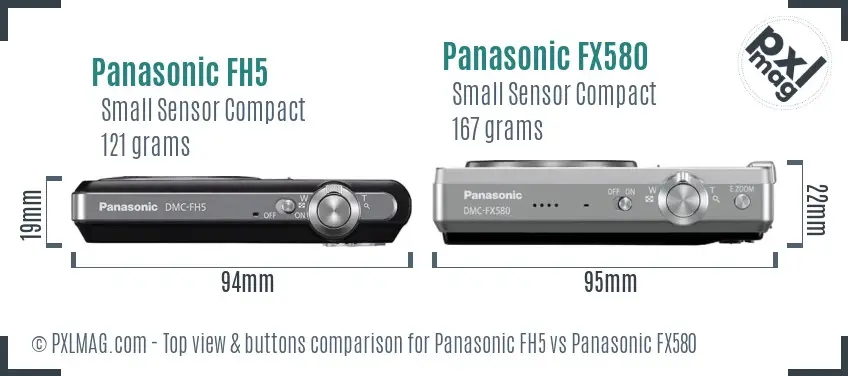Panasonic FH5 vs Panasonic FX580 top view buttons comparison