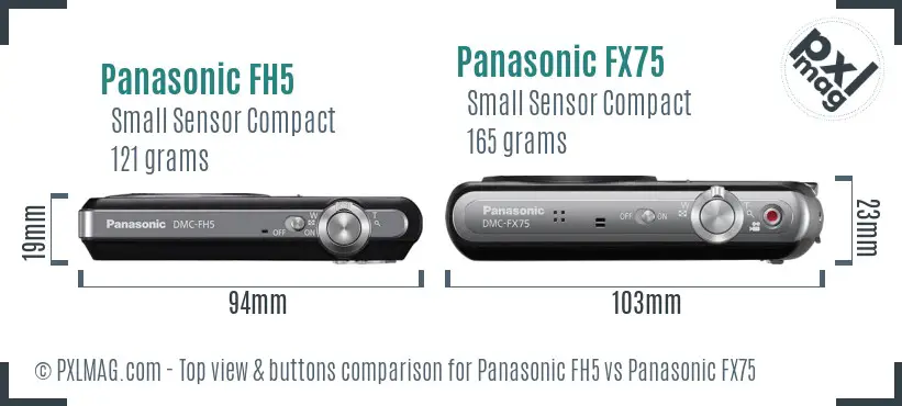 Panasonic FH5 vs Panasonic FX75 top view buttons comparison