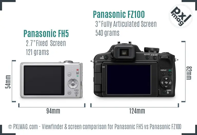 Panasonic FH5 vs Panasonic FZ100 Screen and Viewfinder comparison