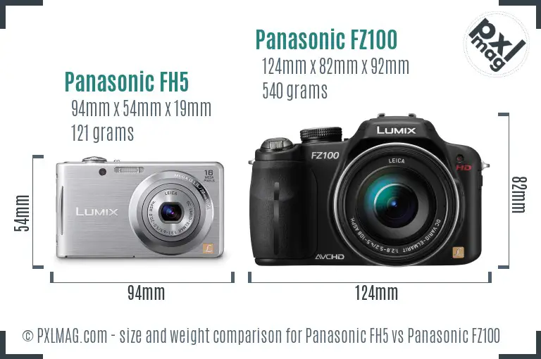 Panasonic FH5 vs Panasonic FZ100 size comparison