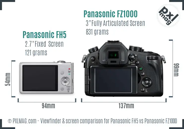 Panasonic FH5 vs Panasonic FZ1000 Screen and Viewfinder comparison