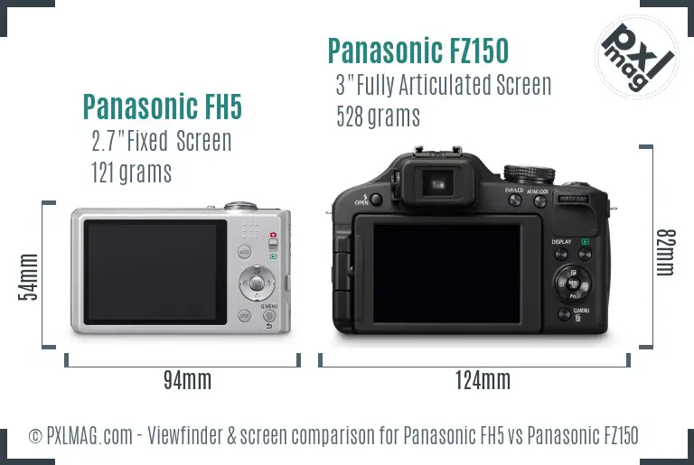 Panasonic FH5 vs Panasonic FZ150 Screen and Viewfinder comparison