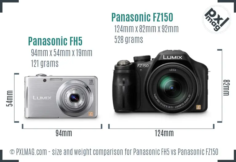 Panasonic FH5 vs Panasonic FZ150 size comparison