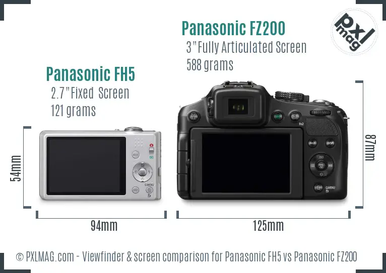 Panasonic FH5 vs Panasonic FZ200 Screen and Viewfinder comparison