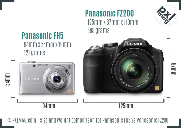 Panasonic FH5 vs Panasonic FZ200 size comparison