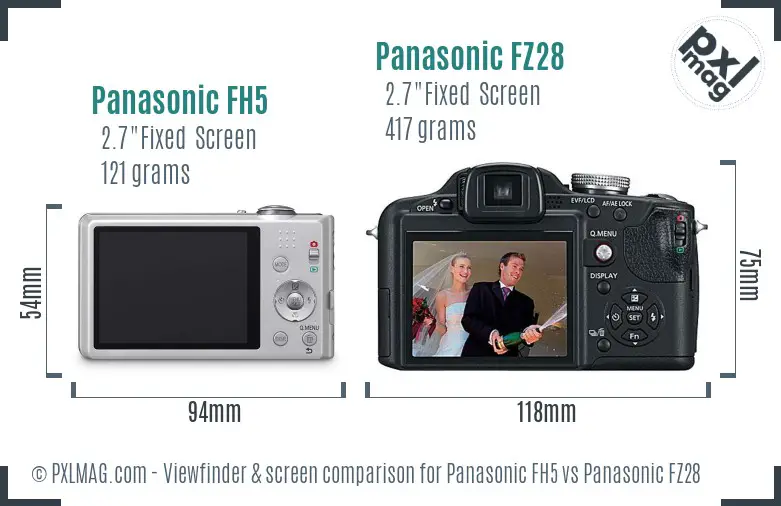 Panasonic FH5 vs Panasonic FZ28 Screen and Viewfinder comparison
