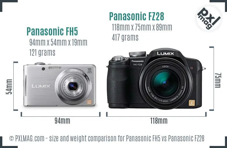 Panasonic FH5 vs Panasonic FZ28 size comparison