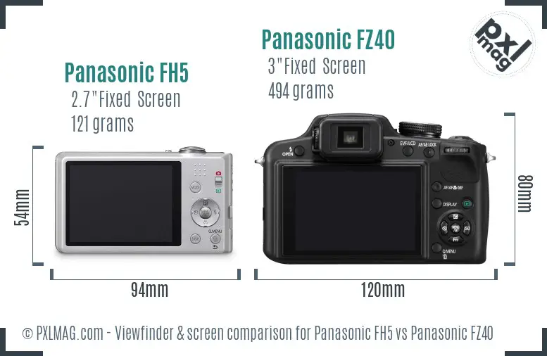 Panasonic FH5 vs Panasonic FZ40 Screen and Viewfinder comparison Panasonic FH5 vs Panasonic FZ40 Screen and Viewfinder comparison