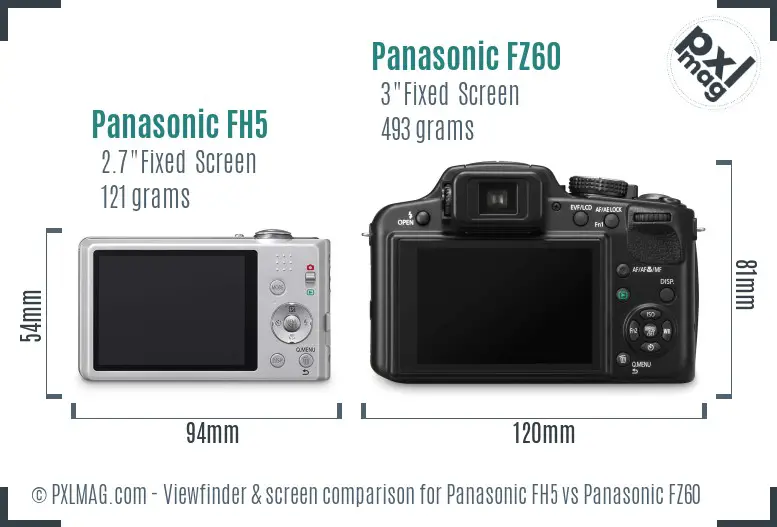 Panasonic FH5 vs Panasonic FZ60 Screen and Viewfinder comparison