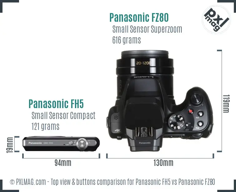 Panasonic FH5 vs Panasonic FZ80 top view buttons comparison