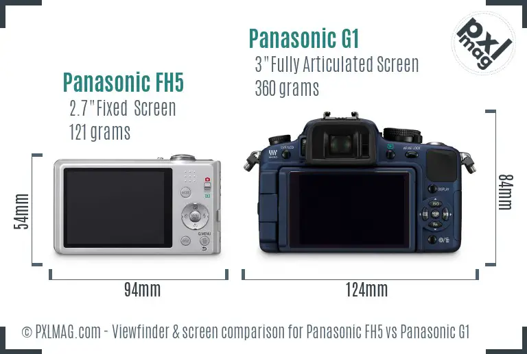 Panasonic FH5 vs Panasonic G1 Screen and Viewfinder comparison
