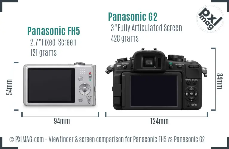 Panasonic FH5 vs Panasonic G2 Screen and Viewfinder comparison