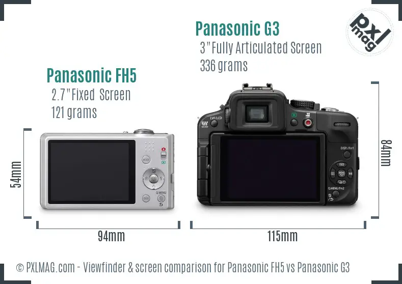 Panasonic FH5 vs Panasonic G3 Screen and Viewfinder comparison