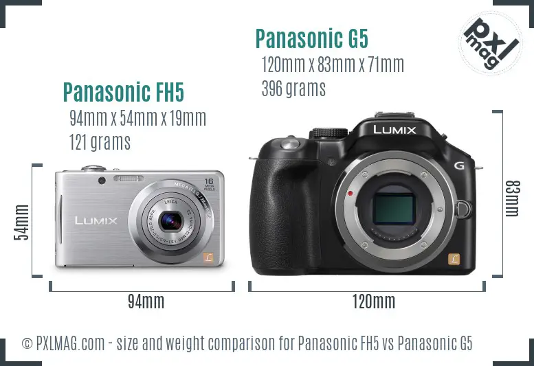 Panasonic FH5 vs Panasonic G5 size comparison