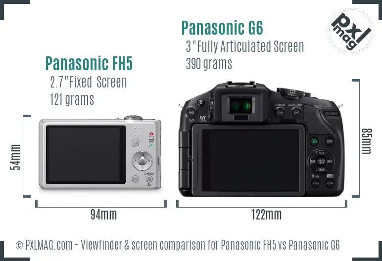 Panasonic FH5 vs Panasonic G6 Screen and Viewfinder comparison Panasonic FH5 vs Panasonic G6 Screen and Viewfinder comparison