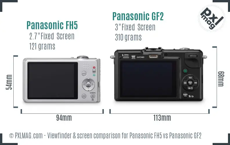 Panasonic FH5 vs Panasonic GF2 Screen and Viewfinder comparison