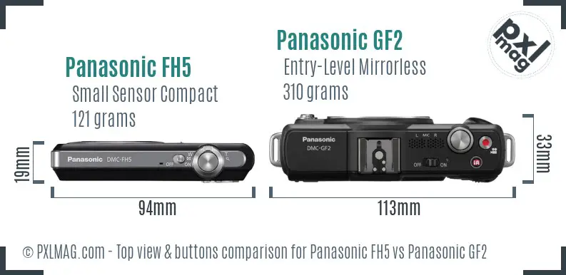Panasonic FH5 vs Panasonic GF2 top view buttons comparison
