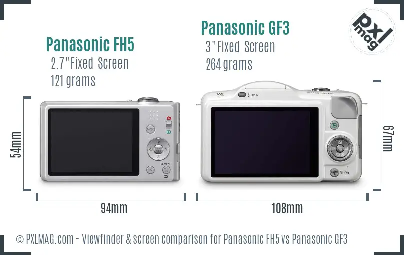 Panasonic FH5 vs Panasonic GF3 Screen and Viewfinder comparison