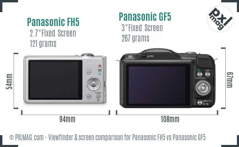 Panasonic FH5 vs Panasonic GF5 Screen and Viewfinder comparison