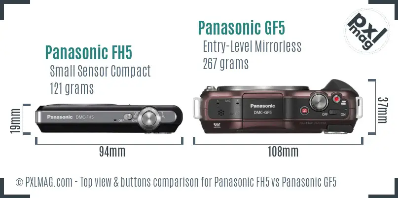 Panasonic FH5 vs Panasonic GF5 top view buttons comparison