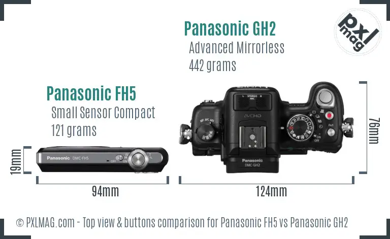 Panasonic FH5 vs Panasonic GH2 top view buttons comparison