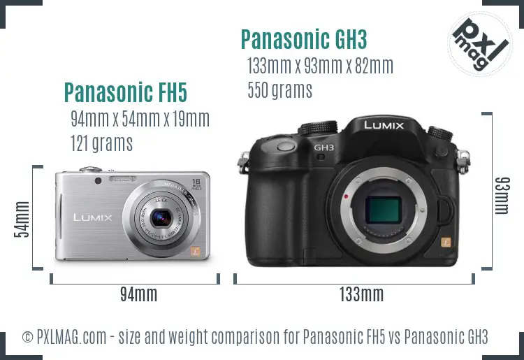 Panasonic FH5 vs Panasonic GH3 size comparison Panasonic FH5 vs Panasonic GH3 size comparison