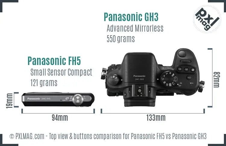 Panasonic FH5 vs Panasonic GH3 top view buttons comparison Panasonic FH5 vs Panasonic GH3 top view buttons comparison