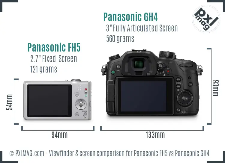 Panasonic FH5 vs Panasonic GH4 Screen and Viewfinder comparison