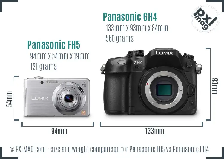 Panasonic FH5 vs Panasonic GH4 size comparison