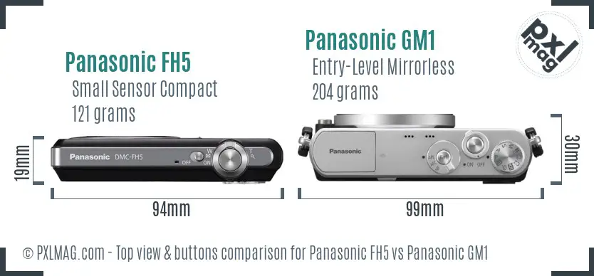 Panasonic FH5 vs Panasonic GM1 top view buttons comparison