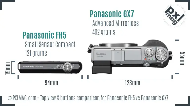 Panasonic FH5 vs Panasonic GX7 top view buttons comparison