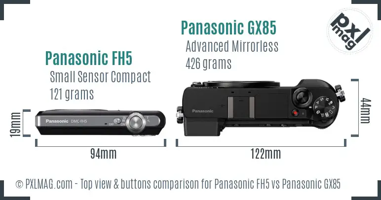 Panasonic FH5 vs Panasonic GX85 top view buttons comparison Panasonic FH5 vs Panasonic GX85 top view buttons comparison
