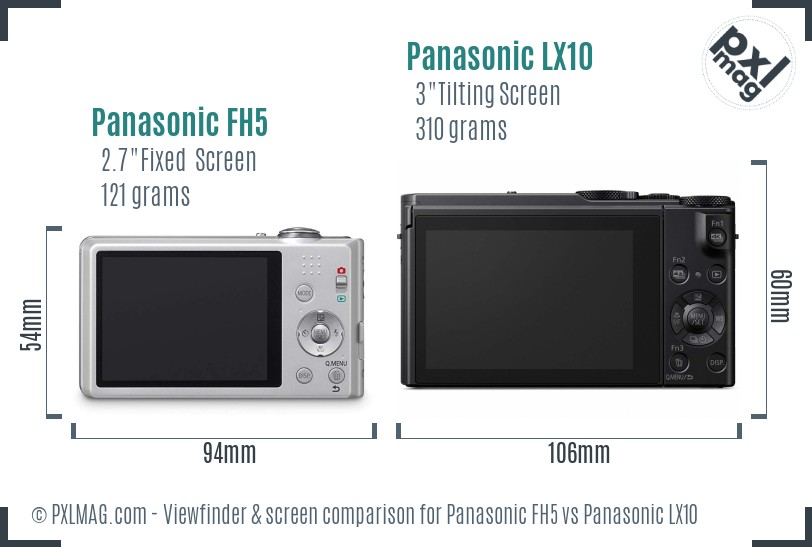Panasonic FH5 vs Panasonic LX10 Screen and Viewfinder comparison