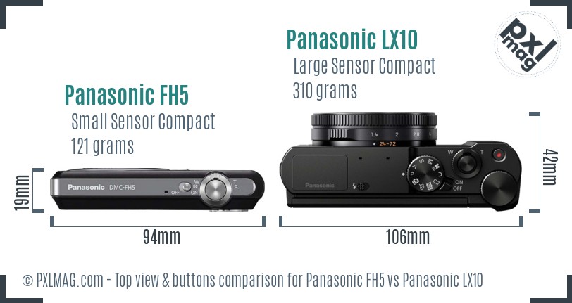 Panasonic FH5 vs Panasonic LX10 top view buttons comparison
