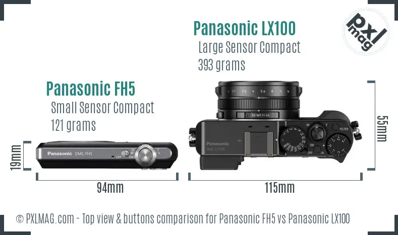 Panasonic FH5 vs Panasonic LX100 top view buttons comparison