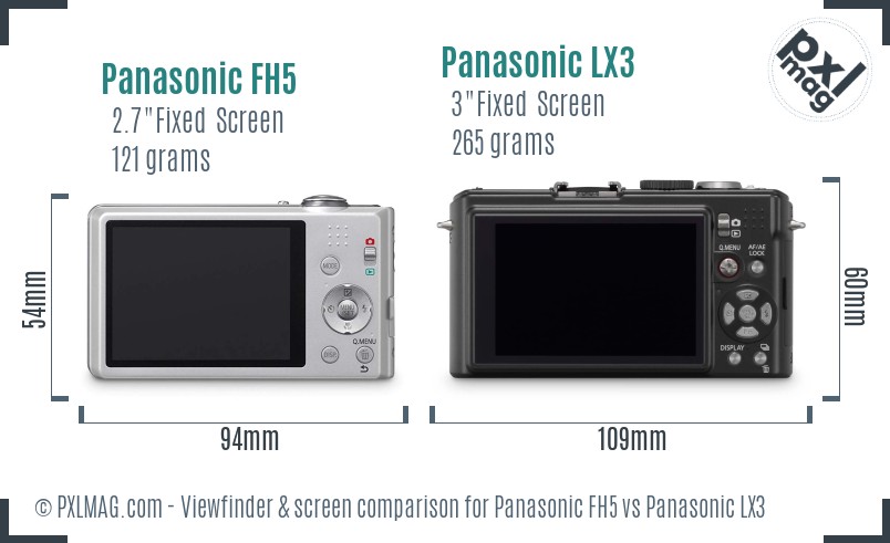 Panasonic FH5 vs Panasonic LX3 Screen and Viewfinder comparison