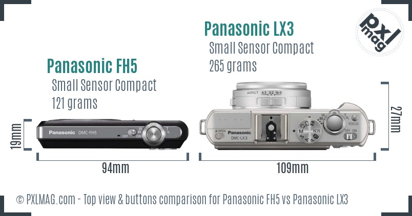 Panasonic FH5 vs Panasonic LX3 top view buttons comparison