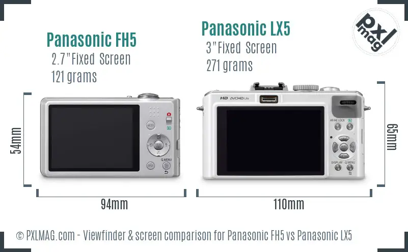 Panasonic FH5 vs Panasonic LX5 Screen and Viewfinder comparison