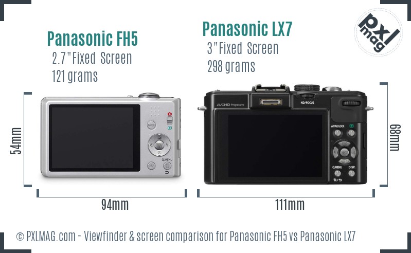Panasonic FH5 vs Panasonic LX7 Screen and Viewfinder comparison