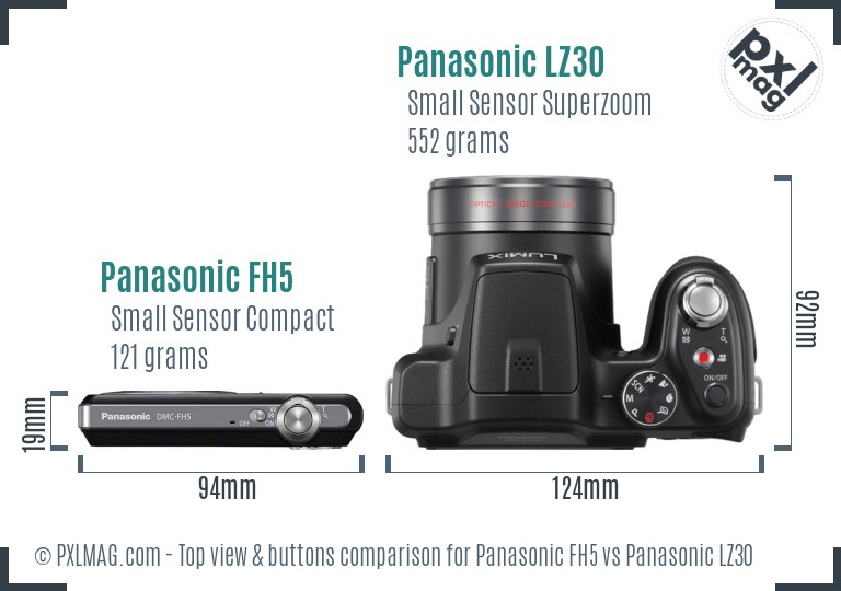 Panasonic FH5 vs Panasonic LZ30 top view buttons comparison