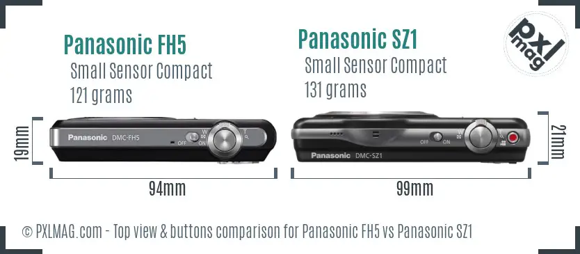 Panasonic FH5 vs Panasonic SZ1 top view buttons comparison