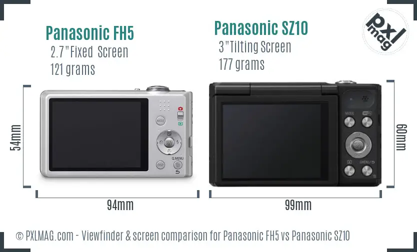 Panasonic FH5 vs Panasonic SZ10 Screen and Viewfinder comparison