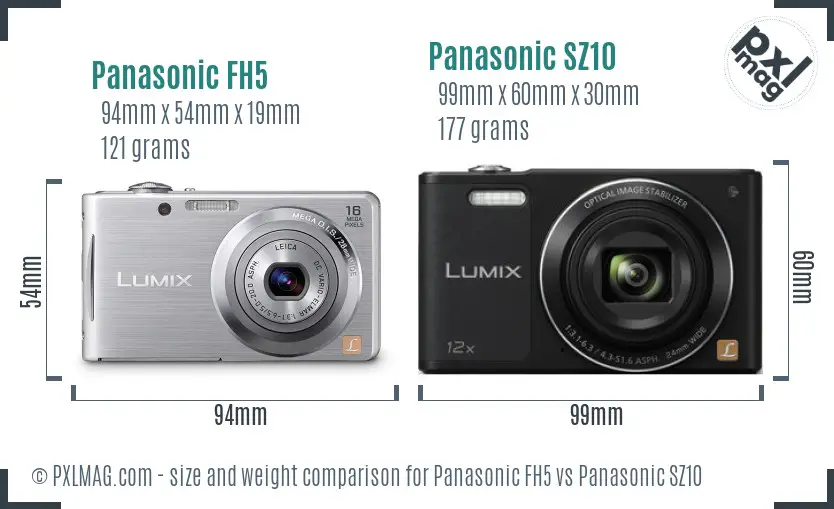 Panasonic FH5 vs Panasonic SZ10 size comparison