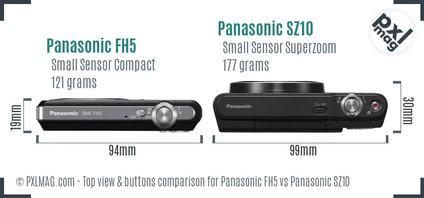 Panasonic FH5 vs Panasonic SZ10 top view buttons comparison