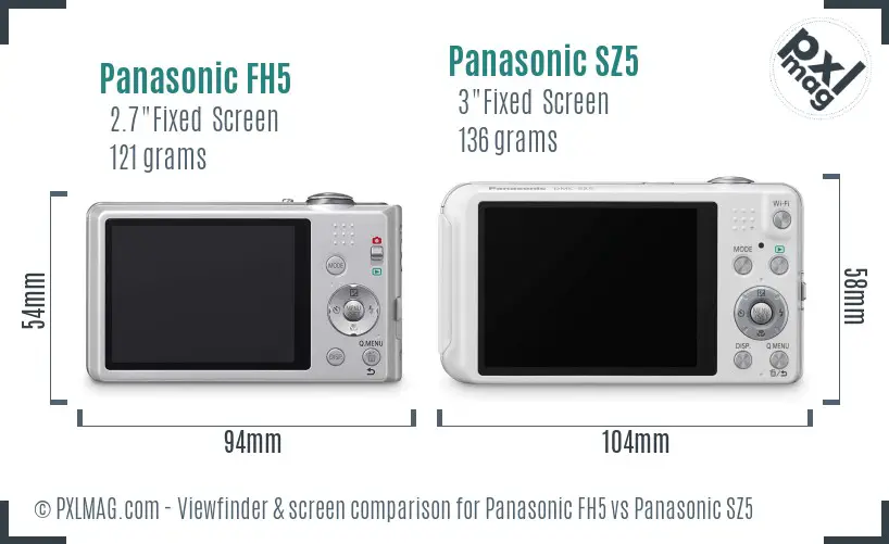 Panasonic FH5 vs Panasonic SZ5 Screen and Viewfinder comparison Panasonic FH5 vs Panasonic SZ5 Screen and Viewfinder comparison