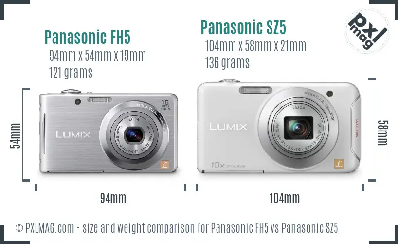 Panasonic FH5 vs Panasonic SZ5 size comparison Panasonic FH5 vs Panasonic SZ5 size comparison