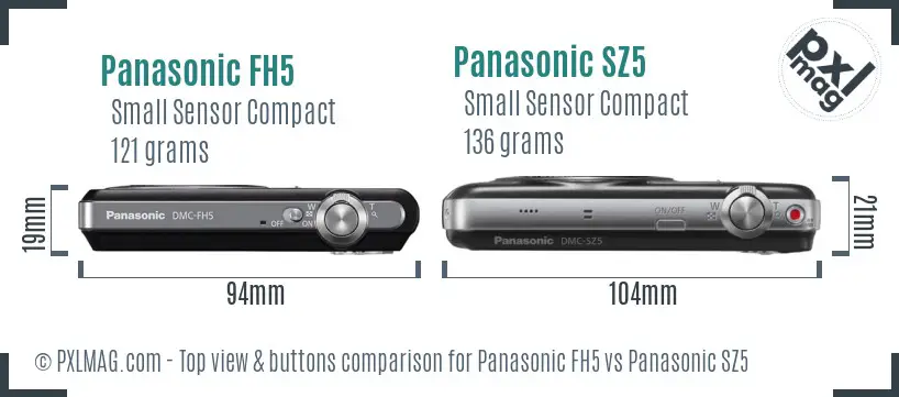 Panasonic FH5 vs Panasonic SZ5 top view buttons comparison Panasonic FH5 vs Panasonic SZ5 top view buttons comparison